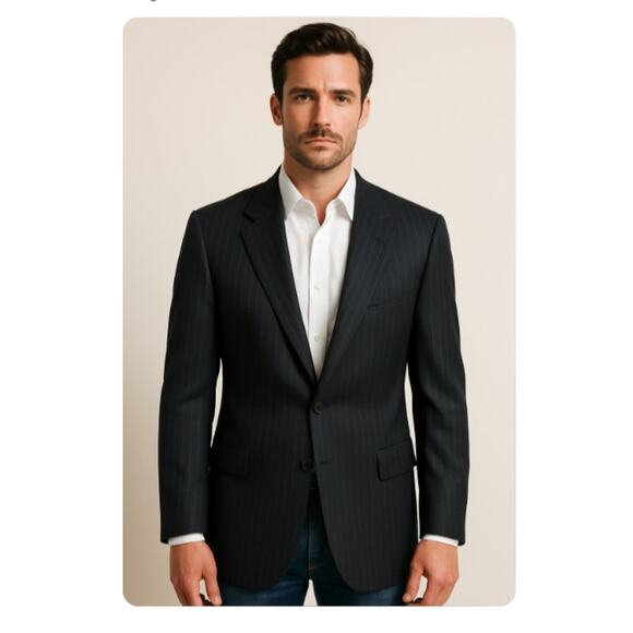 Lauren Ralph Lauren Mens SZ 40L 100% Wool Black Pinstriped 2 Button Blazer - Picture 1 of 8